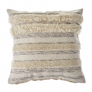 HomeRoots 20" X 20" Cream Gray And Gold 100% Cotton Striped Zippered Pillow - 1 of 4
