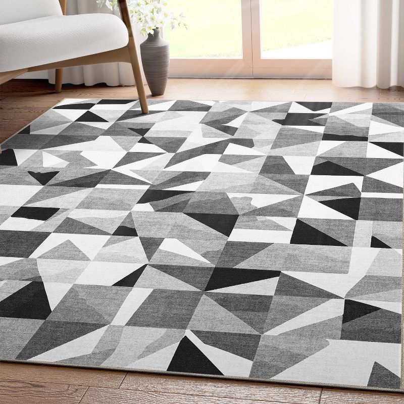Well Woven Geometric Modern Washable Area Rug - Black + White Mosaic Black and White Triangles - For Living Room, Dining Room and Bedroom, 2 of 8