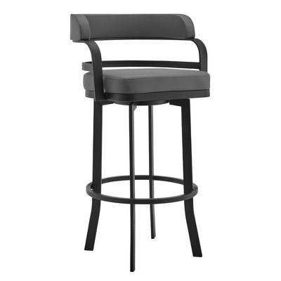 30" Prinz Barstool with Gray Faux Leather Black Metal Finish - Armen Living