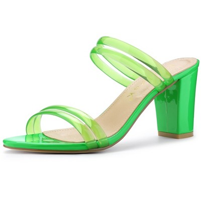 Allegra K Women's Clear Strappy Slide Mule Block Heel Sandal
