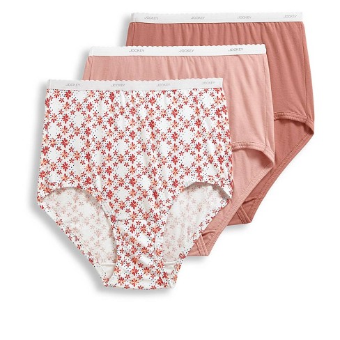 Jockey Womens Classic Brief 3 Pack Underwear Briefs 100% cotton 5 Rose  Petal/Elain Floral/Rose Wine