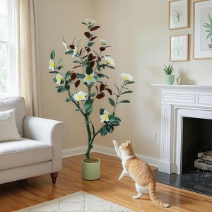 6FT Artificial Magnolia Tree, Realistic Faux Plants in Pot, Magnolia Tree Artificial Plant with Blooming Flowers and Leaves for Home Office Garden - 1 of 4