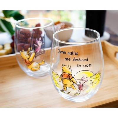 Disney Winnie The Pooh Quotes Teardrop Stemless Wine Glass Set