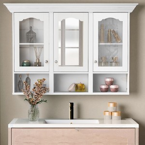 47" Wall Mounted Bathroom Cabinet with Mirror, Over Toilet Storage Cabinet with 3 Doors, 3 Open Compartments & Adjustable Shelves - 1 of 4