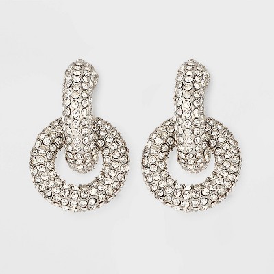 Casted Stone Double Hoop Post Earrings - Clear