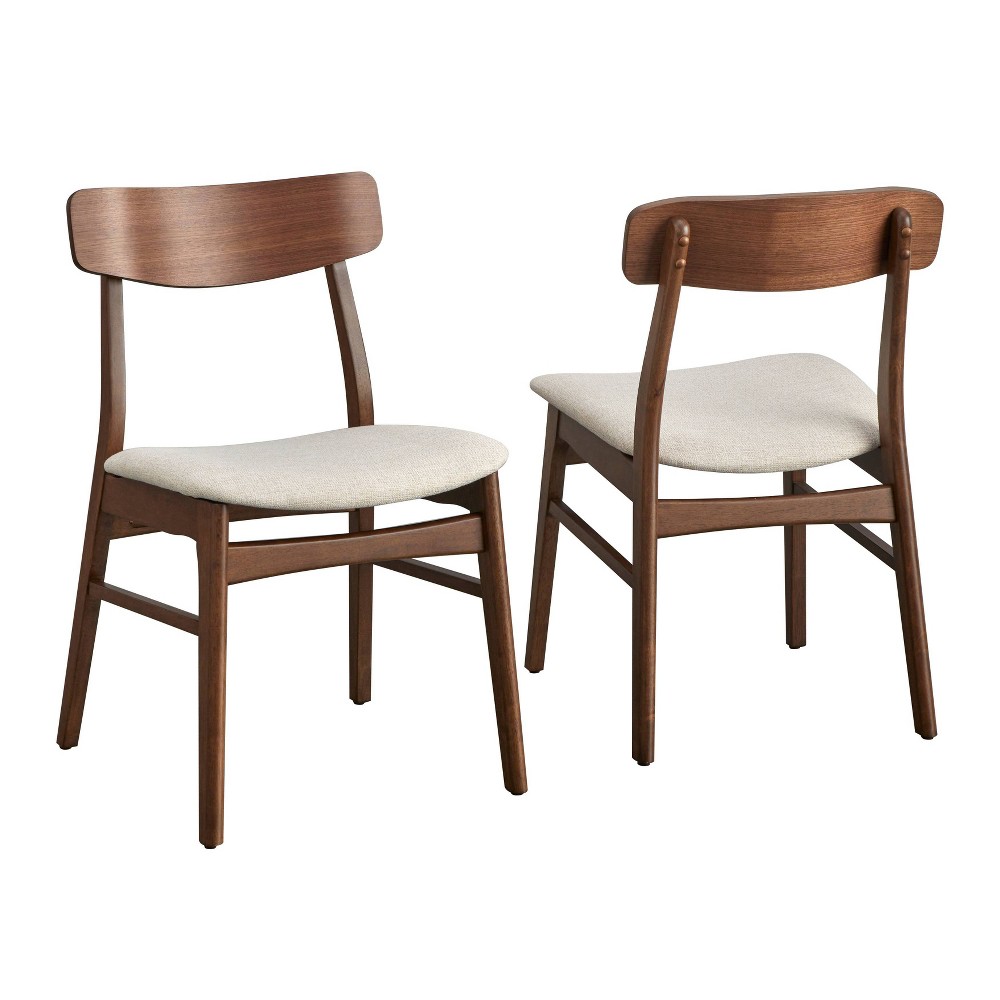 Buylateral Set of 2 Wave Solid Rubberwood Dining Chairs Walnut Brown/Beige