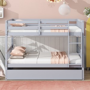Full Over Full Bunk Bed with Trundle, Ladder and Guardrails - 1 of 4