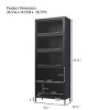 Tall Glass Display Cabinet With LED Lights And Sliding Doors, Modern Black Metal Bookcase For Living Room Or Office-Maison Boucle - 4 of 4