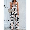 Women's Square Neck Overalls Printed Jumpsuit Loose Fit Wide Leg Jumpsuit With Pockets - 4 of 4