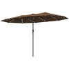 Outsunny Double-Sided Sun Umbrella, Outdoor Garden Parasol, Patio Sun Shade with LED Solar Light, Coffee - 4 of 4