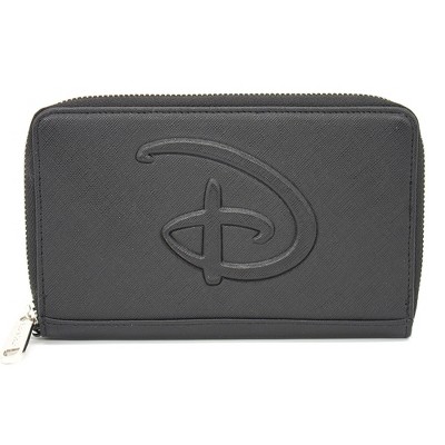 Disney Wallet, Rectangle Zip Around, Disney Signature D Logo Embossed, Black Vegan Leather