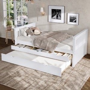 TIRAMISUBEST Twin Size Platform Bed Frame with Trundle, Solid Wood Storage Daybed with 3 Drawers - 1 of 4