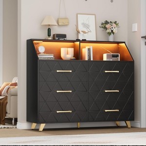 Jojoka Dresser for Bedroom, 6 Drawer Dresser with LED Lights and Charging Station for Living Room - 1 of 4