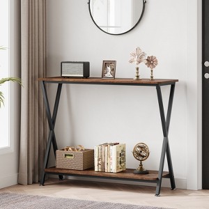 Console Sofa Tables, Narrow Entrance Sofa Table with Shelves, 2-Tier Industrial Entryway Table for Living Room, Foyer, Hallway, Behind Couch, Office - 1 of 4