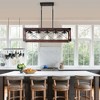 DOMETOUR 32'' Red Wood Farmhouse 5-Light Rectangle Pendant Chandelier for Dining Room, Kitchen Island, Cafe Decor (No Bulbs) - 4 of 4