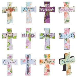 Juvale 24 Pack Christian Magnetic Bookmarks, Floral Cross Bookmarks, Religious Magnet Book Page Markers (12 Designs) - 1 of 4