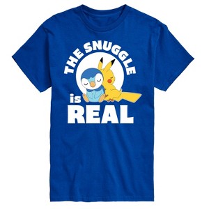 Men's - Pokémon - The Snuggle Is Real Pikachu and Piplup -Men's Short Sleeve Graphic T-Shirt Short Sleeve Graphic T-Shirt - 1 of 3