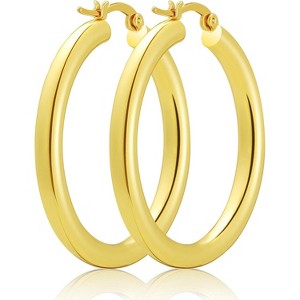 Hoop Earrings for Women, 18K Gold Plated Hoops Earrings, Comfort Hollow Tube Hoops with Secure Push Lock, Chunky and Sleek Gold Hoops Large Earrings - 1 of 4