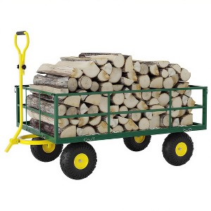 3-in-1 Heavy-Duty Steel Garden Cart, Garden Wagon,with 10 Inch All-Terrain Tires and Removable Mesh Side Panels,180°Rotating Handle,Metal Yard - 1 of 4