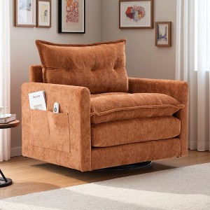 Swivel Barrel Chenille Armchair with Memory Foam and 360-degree Rotation - 1 of 4