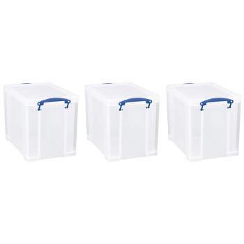 Really Useful Box 19 Liter Plastic Stackable Storage Container w/ Snap Lid & Built-In Clip Lock Handles for Home & Office Organization, Clear (3 Pack)