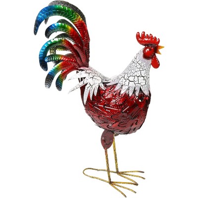 24.25" Metal Garden Rooster Statue Red - Exhart