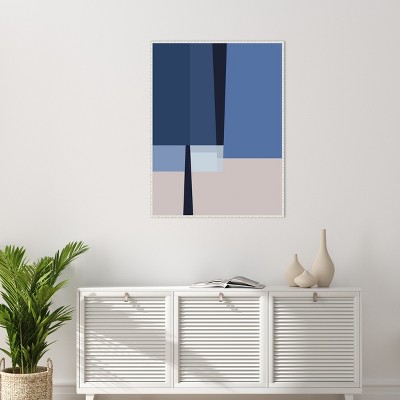 Blue Lines Abstract Canvas Art with White Floater Frame