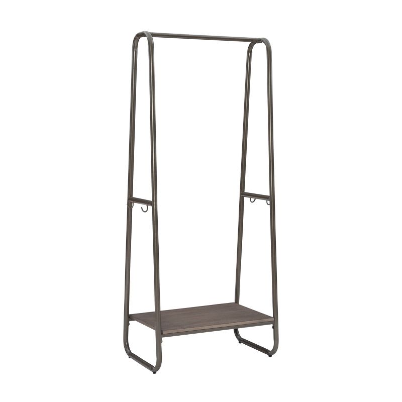 Roset Transitional 4 Hooks and a Shelf Tall Coat Rack Distressed Brown Finish and Pewter Metal - Linon, 1 of 11