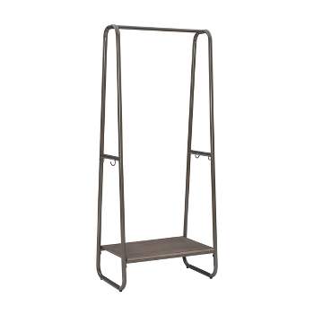 Roset Transitional 4 Hooks and a Shelf Tall Coat Rack Distressed Brown Finish and Pewter Metal - Linon