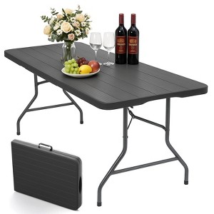 SUGIFT 6ft Folding Table with Wood Grain Finish, Heavy-Duty HDPE Patio Table, Ideal for Indoor/Outdoor Events, Picnics, and Parties - 1 of 4