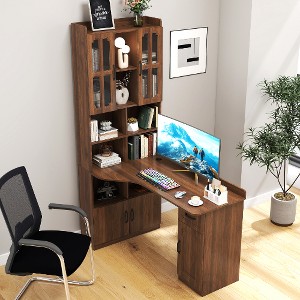 Lyngins Reversible L-Shaped Computer Desk– 6 Drawers + 3-Tier Shelf, Modern Corner Home Office Desk with Reversible Storage Cabinet, Small Desk - 1 of 4