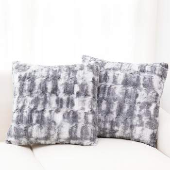 Cheer Collection Luxuriously Soft Faux Fur Throw Pillow With Inserts, Set of 2 - Marble Gray