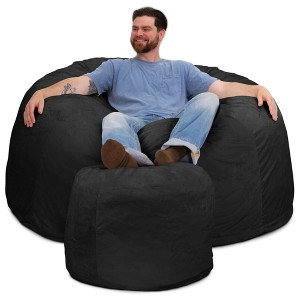 Ultimate Sack 5 Foot Memory Foam Filled Machine Washable Fur Covered Bean Bag Chair with Zipper, Double Stitching, Inner Liner, & Footstool, Charcoal - 1 of 4
