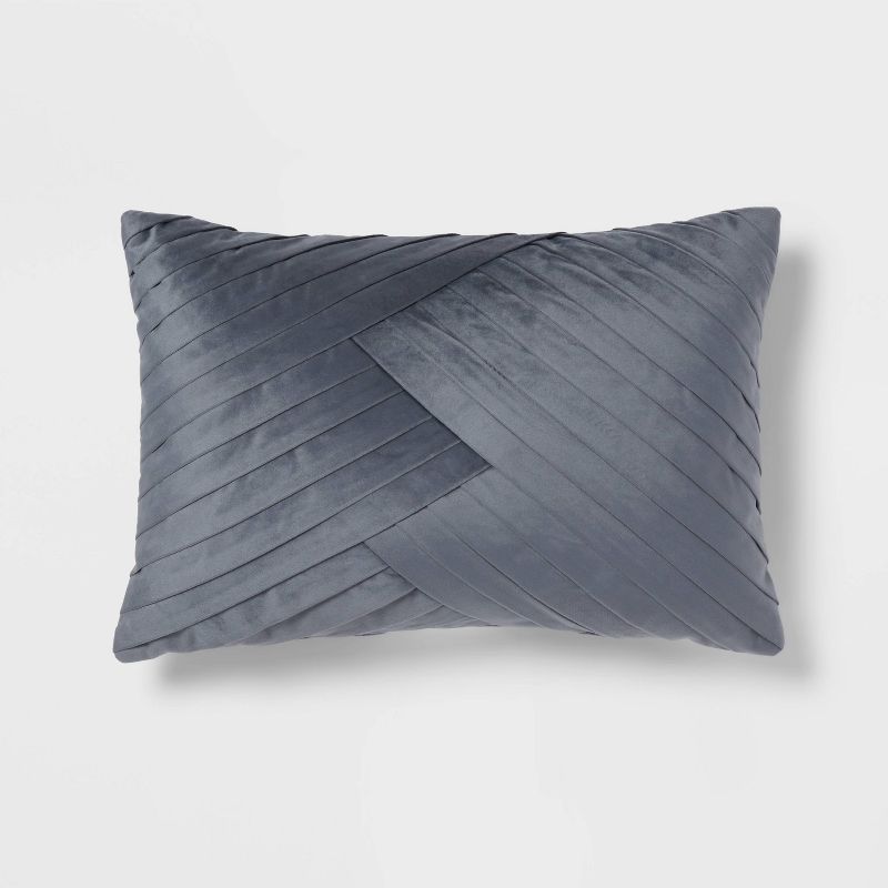 14&#34;x20&#34; Luxe Oblong Velvet Pleated Decorative Pillow Slate Blue - Threshold&#8482;, 1 of 5