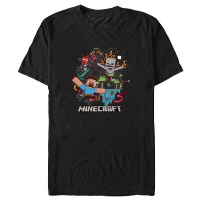 Men's Minecraft Steve And Skeleton T-shirt - Black - Medium : Target