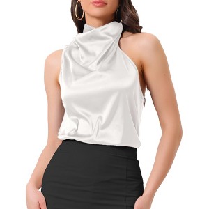 Allegra K Women's Satin Halter Neck Elegant Sleeveless Silky Summer Top - 1 of 4