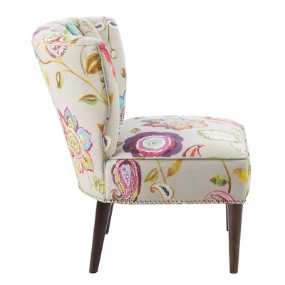 Floral Multicolor Channel Back Slipper Chair with Tapered Legs
