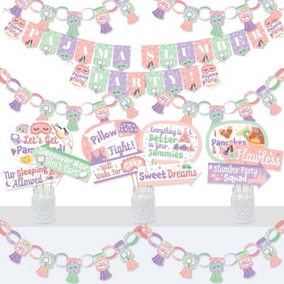 Big Dot of Happiness Pajama Slumber Party - Banner and Photo Booth Decorations - Girls Sleepover Birthday Party Supplies Kit - Doterrific Bundle