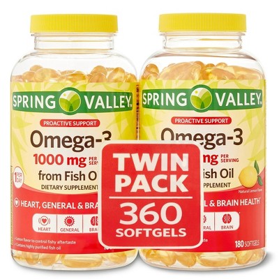 Spring Valley Omega-3 Natural Lemon Flavor Dietary Supplement Twin Pack, 1000 mg, 360 Count