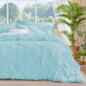 BAGOKIE 3 Pieces Floral Pinch Pleat Bed in a Bag Comforter Set for All Season - 1 of 4