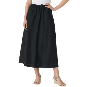 Woman Within Women's Plus Size Petite Drawstring Denim Skirt - 1 of 4