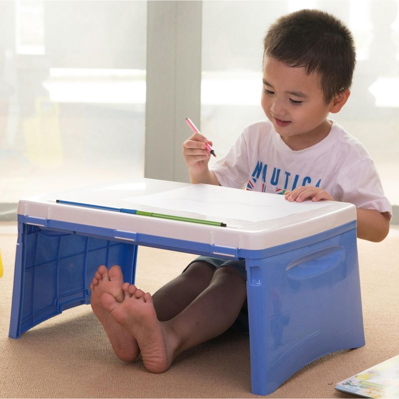 Basicwise Kids Portable Fold-able Plastic Lap Tray, Blue and White, 2 of 7