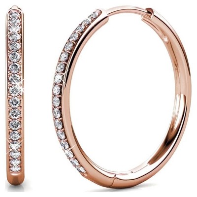 18k Gold Plated 25mm Hoop Earrings with Crystals for Women