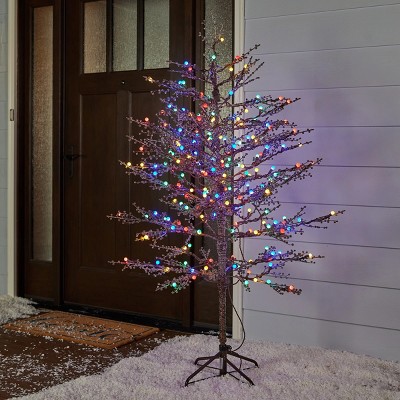 5-Foot Brown Winterberry Artificial Christmas Tree with Multicolor LED Lights
