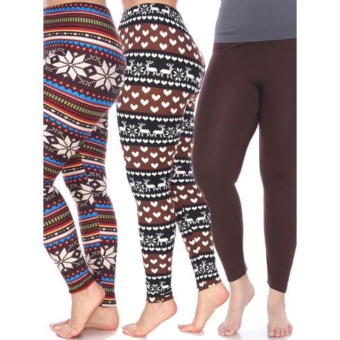 Women's Pack Of 3 Plus Size Leggings Brown, Brown/white, Brown