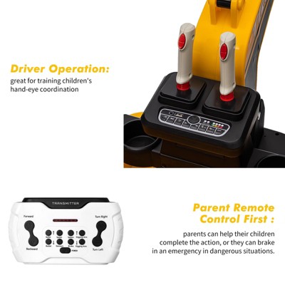12V Kids Ride On Excavator Digger Truck with Remote Control & Electric Digging Arm