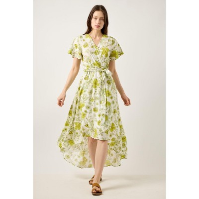 WEST K Women's Georgette Faux Wrap High-Low Midi Dress