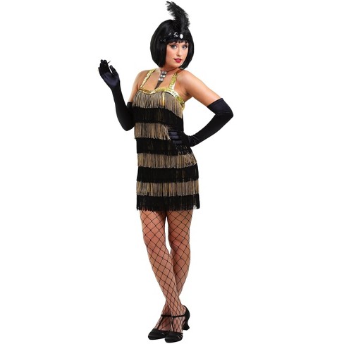 HalloweenCostumes Small Women Women s Fringe Gold Flapper Costume Black Orange