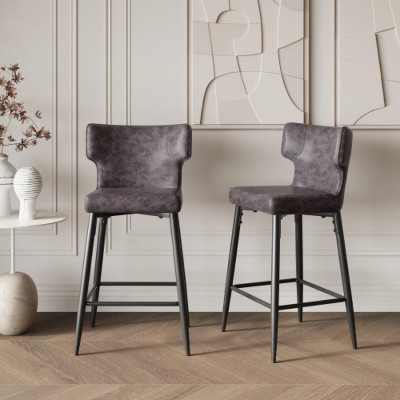 Gray 28" Counter Height Bar Stools (Set of 2), Modern Bar Upholstered Chairs