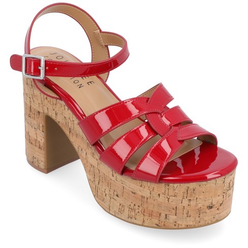 Red leather store platform sandals